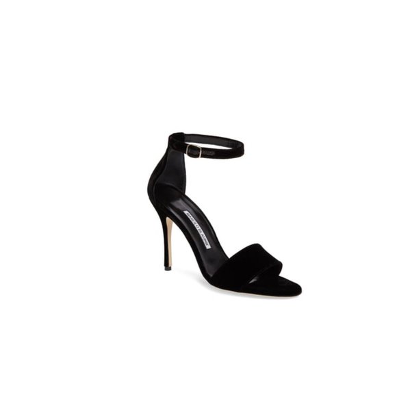 Manolo Blahnik Tres Ankle Strap Sandal Black Suede Sz 38 - Picture 5 of 10